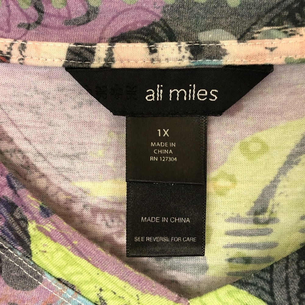 Ali Miles Shirt Womens 1X Multicolor Abstract Art Print Tunic 3/4 Sleeve Top - Picture 4 of 10